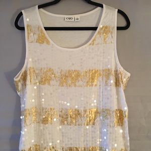 CATO Tank Top White with Gold and Sequins Sz XL